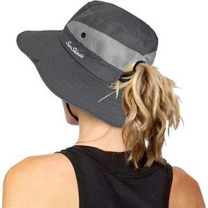 Women's Outdoor UV Protection Sun Hats Mesh Beach Fishing Hat Ponytail Hole